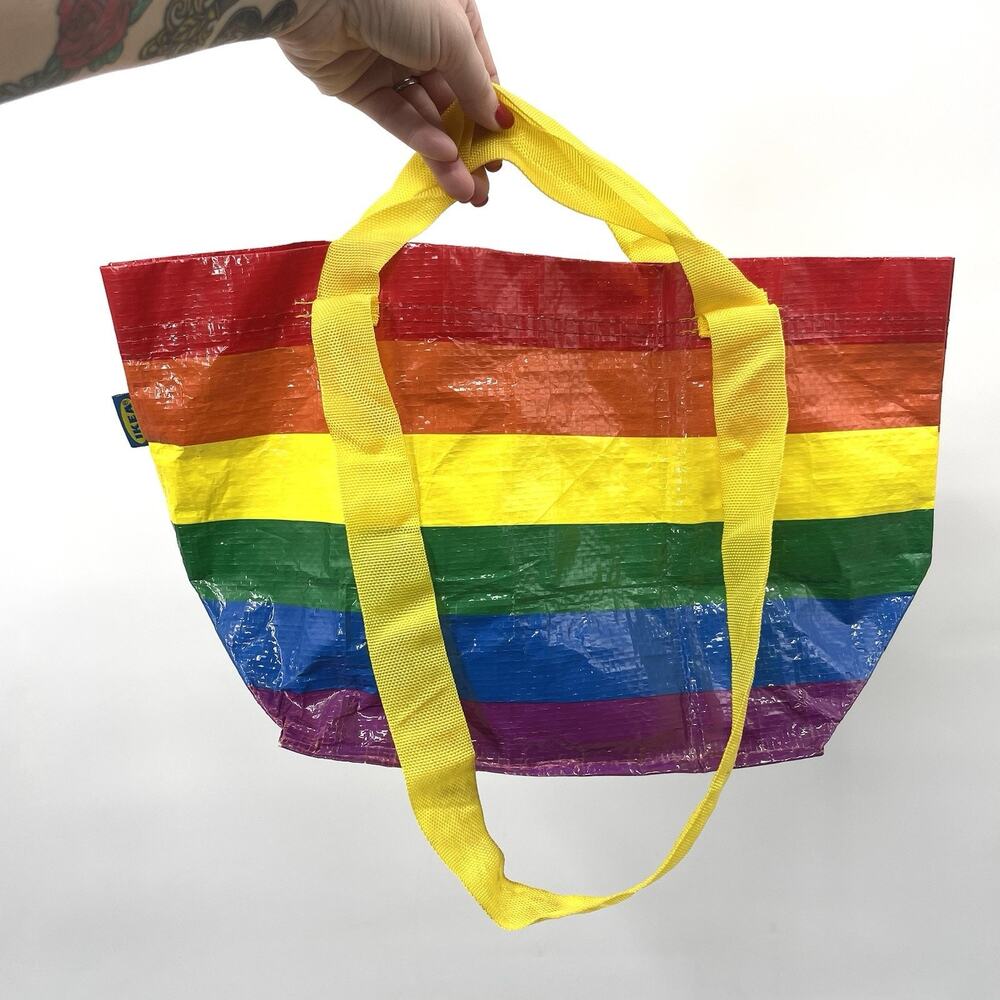 IKEA Tote Bag Storstomma Small Rainbow Multicolor Horizontal Stripes 10x17" - Picture 3 of 12